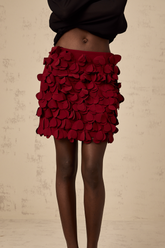 Ettore 3D Petal Mini Skirt — Wine Red