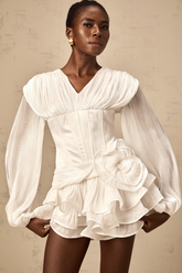 Rosier Pleated Ruffle Mini Dress — White