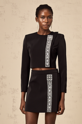 Nadia Crystal-Embellished Top and Skirt Set — Black