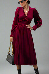 Smocked Lantern Sleeve Midi Dress, Cuavan