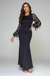 Sequin Round Neck Maxi Dress, Cuavan