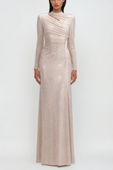 Rhea Rhinestone Cutout Maxi Dress — Apricot, Cuavan