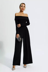 Cassidy Off-Shoulder Drape Jumpsuit — Black