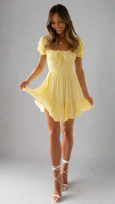 Yellow Front-Tie Mini Dress