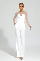 Dobbin Mesh-Bodice Jumpsuit — White
