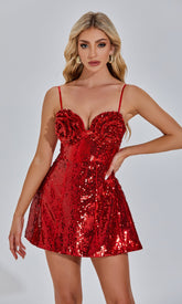 Erryn Sequin Mini Dress — Red