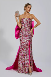 Kiera Flower Sequin Maxi Gown — Pink