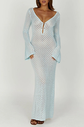 Vivienne Knit Plunge Maxi Dress — Blue, Cuavan