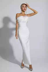 Naomi Feather Tassel Maxi Dress — White