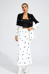 Noella Polka-Dot Sequin Blazer and Skirt Set — White