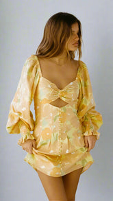 Floral Mini Dress — Orange (Long Sleeve), Cuavan