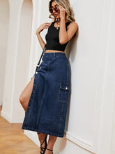 Button-Down Midi Denim Skirt, Cuavan