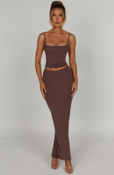 Yazmin Maxi Skirt — Chocolate, Cuavan