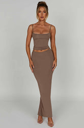 Yazmin Maxi Skirt — Mocha, Cuavan