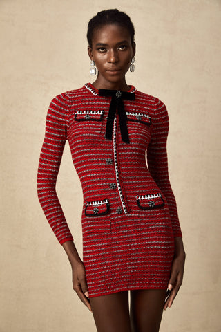Faustine Bow-Detail Mini Dress — Red & Multicolor