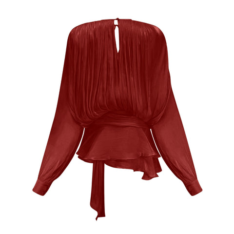 Eugénie Pleated Ruffle Mini Dress — Red