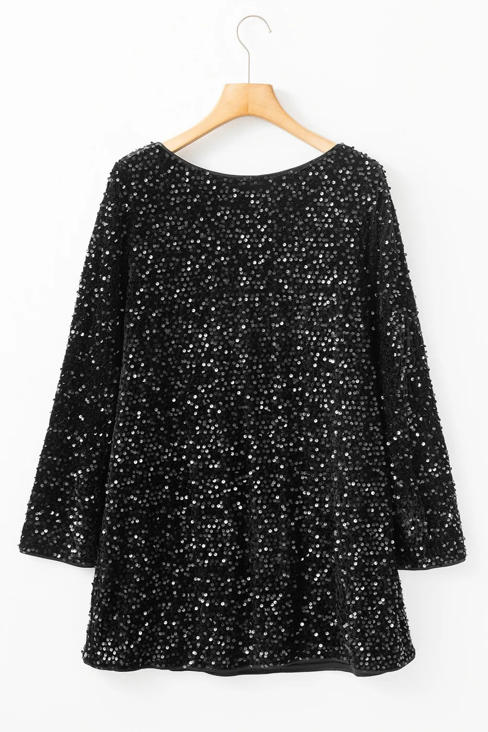 Sequin Round Neck Long Sleeve Mini Dress, Cuavan