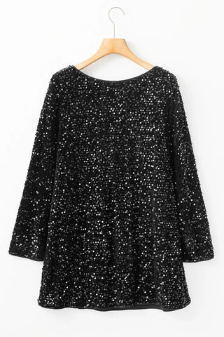 Sequin Round Neck Long Sleeve Mini Dress, Cuavan