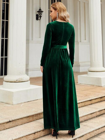 Tie-Front Long Sleeve Maxi Dress, Cuavan