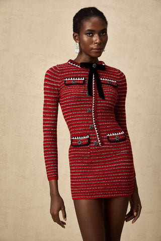 Faustine Bow-Detail Mini Dress — Red & Multicolor