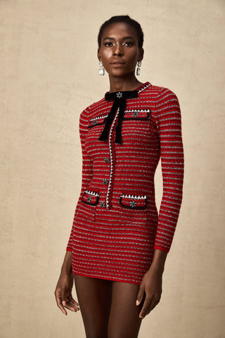 Faustine Bow-Detail Mini Dress — Red & Multicolor