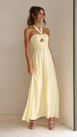 Halter Maxi Dress — Yellow, Cuavan