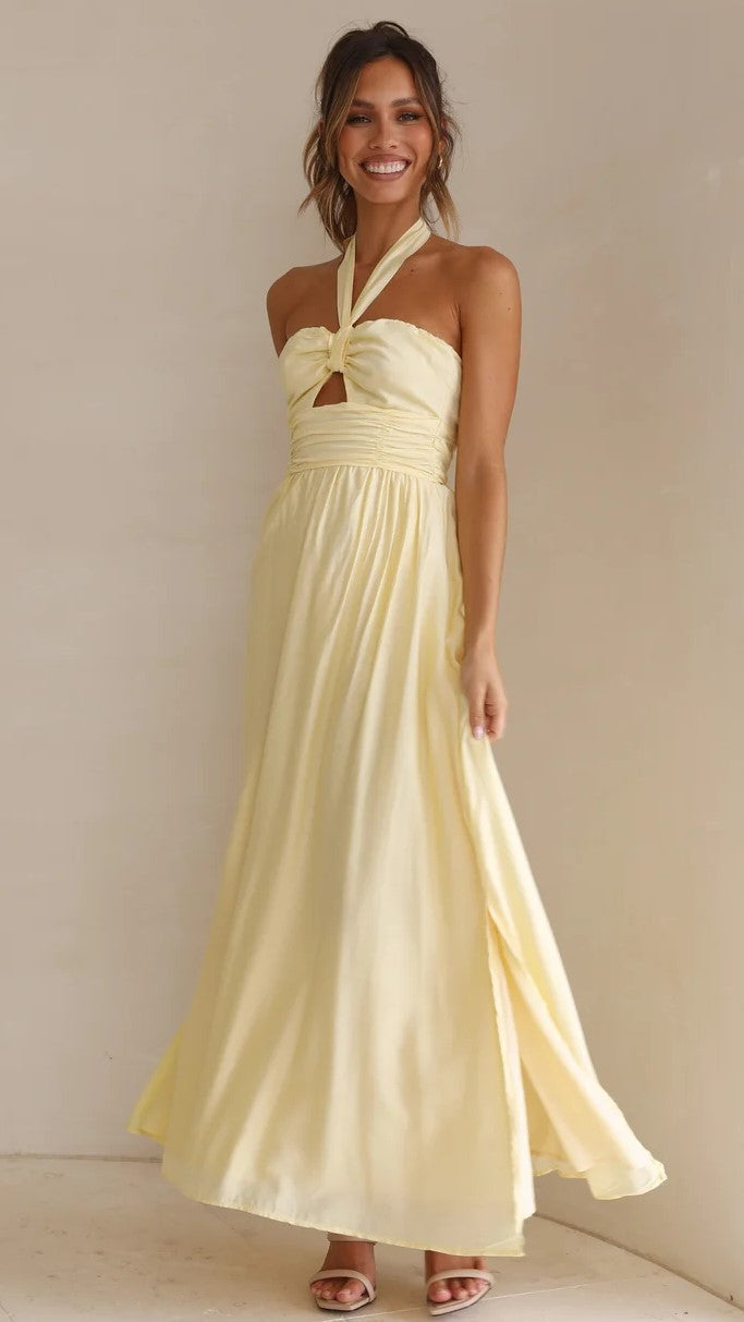 Halter Maxi Dress — Yellow, Cuavan