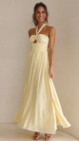 Halter Maxi Dress — Yellow, Cuavan