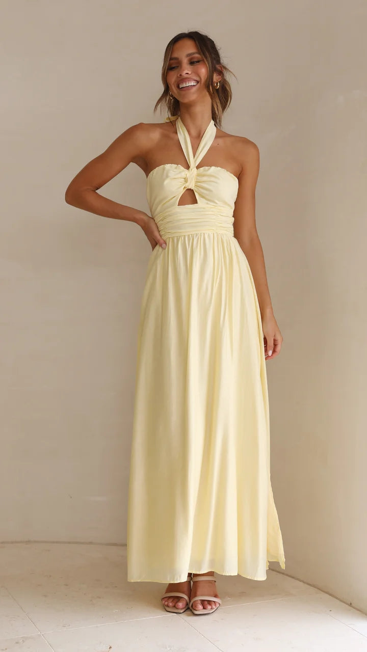 Halter Maxi Dress — Yellow, Cuavan