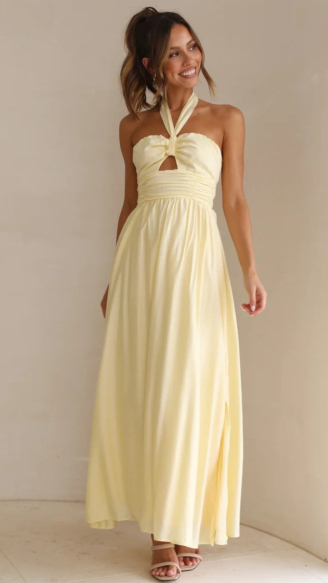 Halter Maxi Dress — Yellow, Cuavan