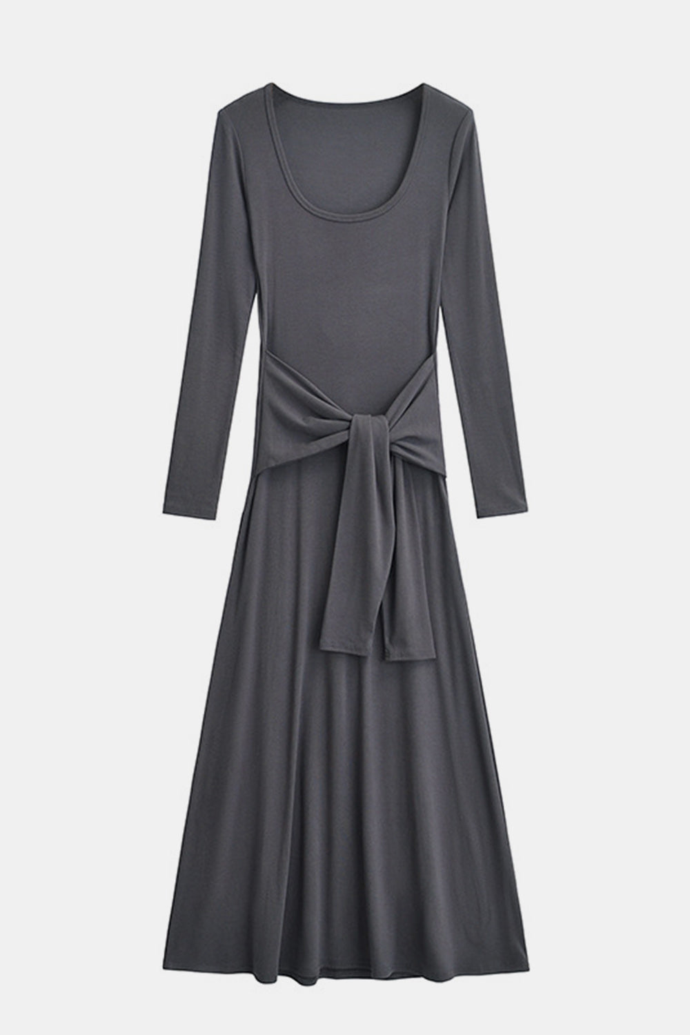 Tied Scoop Neck Long Sleeve Maxi Dress, Cuavan