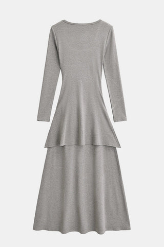 Tied Scoop Neck Long Sleeve Maxi Dress, Cuavan