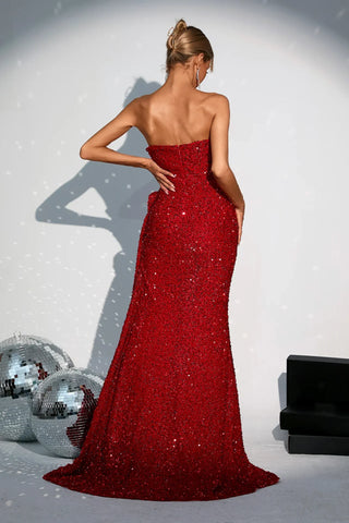 Flora Sequin Maxi Dress — Red