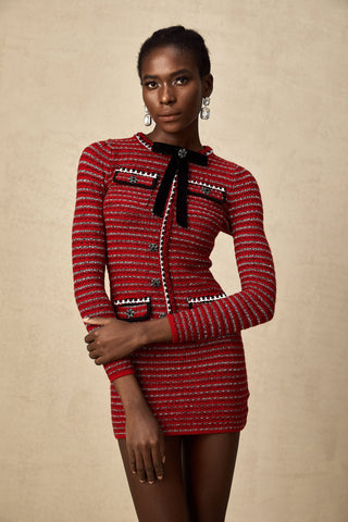 Faustine Bow-Detail Mini Dress — Red & Multicolor