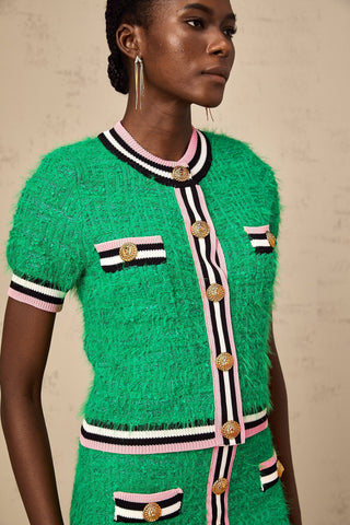 Camille Tweed Top and Skirt Set — Bright Green