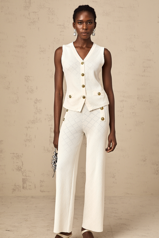 Clothilde Knit Top and Trousers Set — White