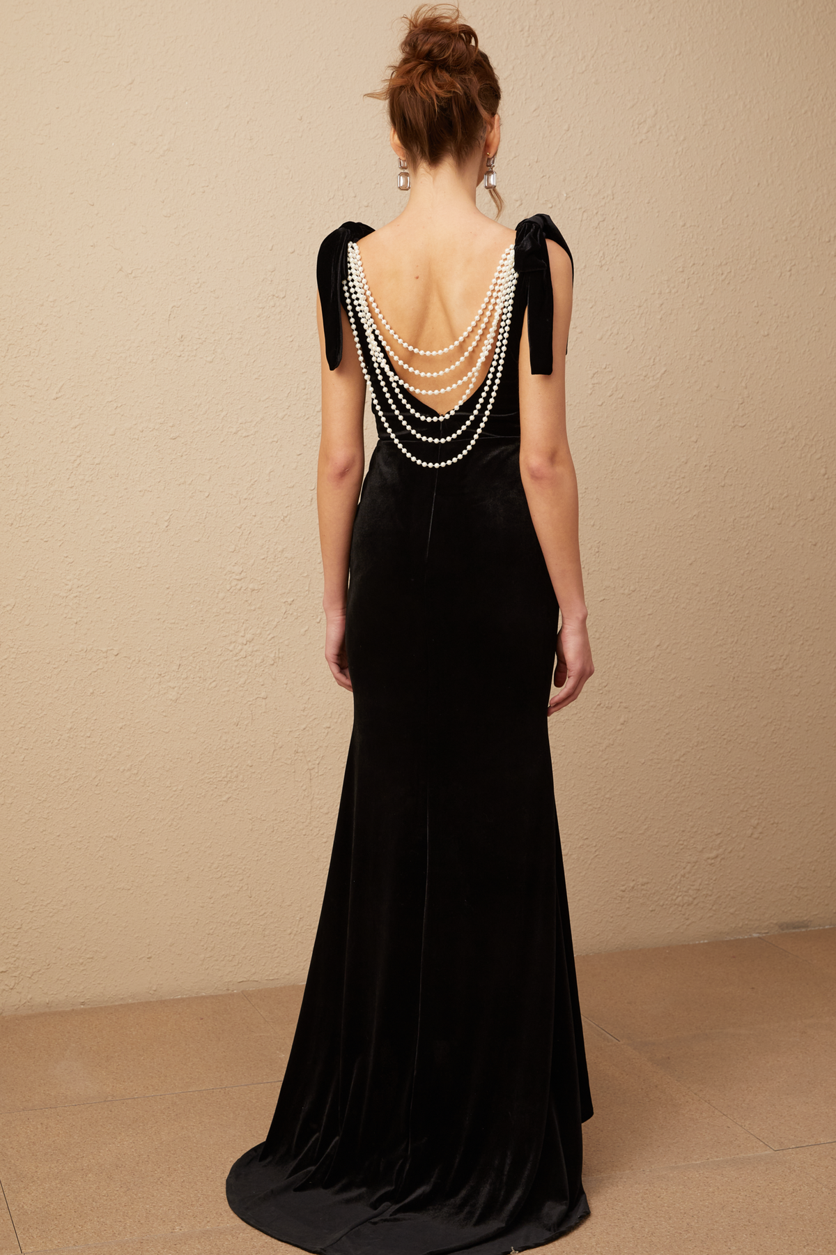Audrey Velvet Open-Back Maxi Dress — Black