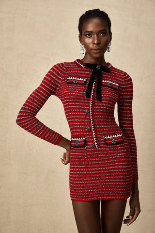 Faustine Bow-Detail Mini Dress — Red & Multicolor