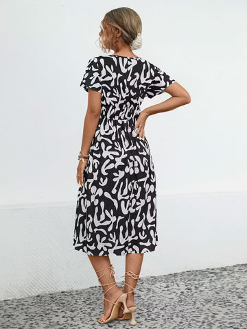 Floral Surplice Midi Dress — Orange, Cuavan