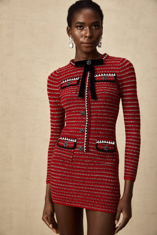 Faustine Bow-Detail Mini Dress — Red & Multicolor