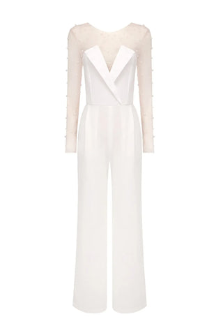 Dobbin Mesh-Bodice Jumpsuit — White