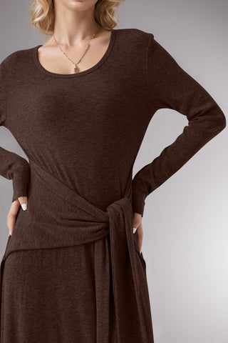 Tied Scoop Neck Long Sleeve Maxi Dress, Cuavan
