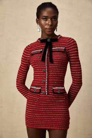 Faustine Bow-Detail Mini Dress — Red & Multicolor