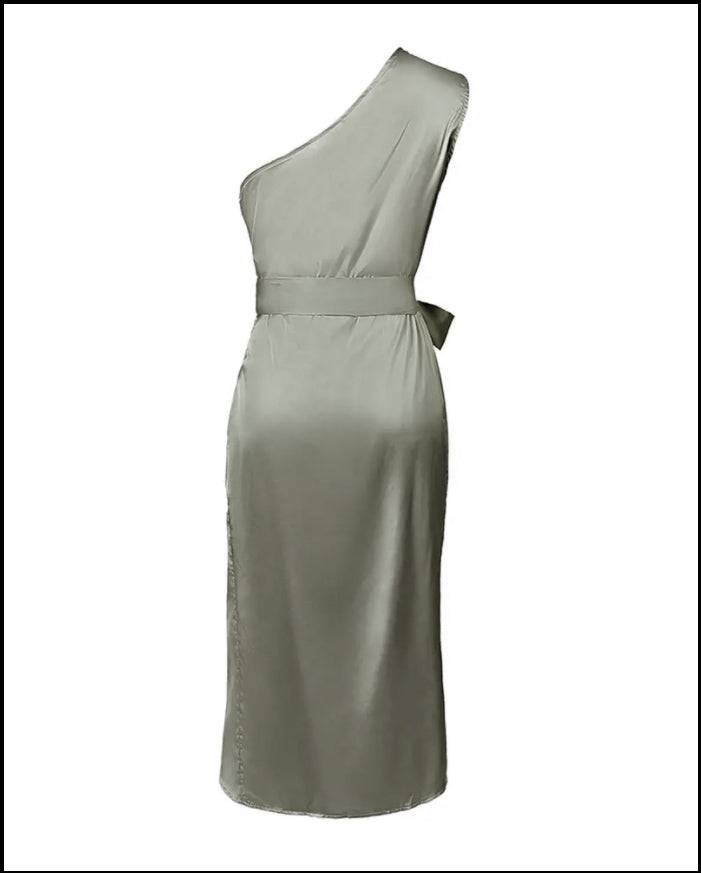 One-Shoulder Ruched Slit Party Dress, Cuavan