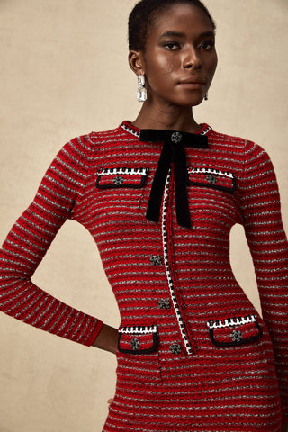 Faustine Bow-Detail Mini Dress — Red & Multicolor