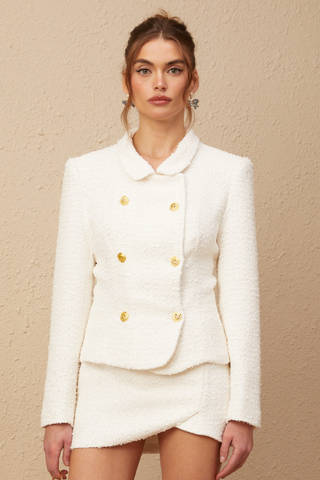 Carlotta Double-Breasted Tweed Jacket and Skirt Set — White