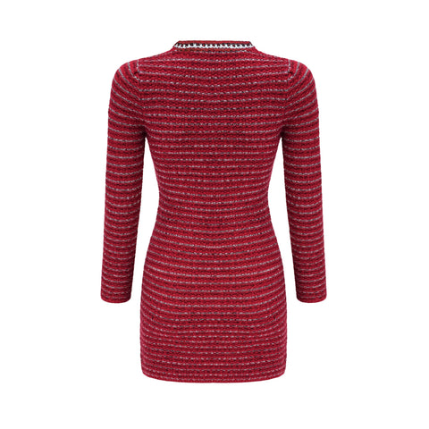 Faustine Bow-Detail Mini Dress — Red & Multicolor