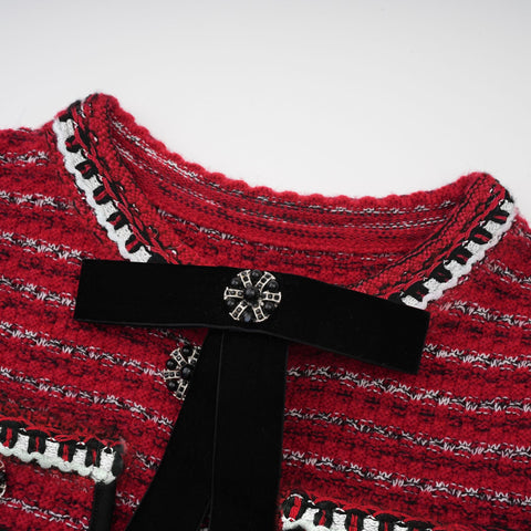 Faustine Bow-Detail Mini Dress — Red & Multicolor