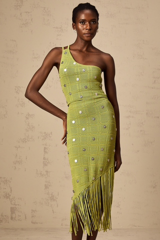Annette Embellished Knit Top and Skirt Set — Green