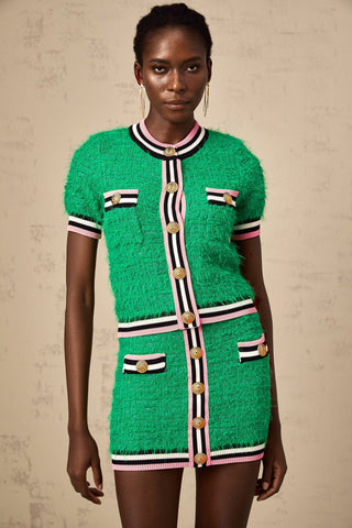 Camille Tweed Top and Skirt Set — Bright Green